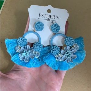 Blue  tassel statement earrings